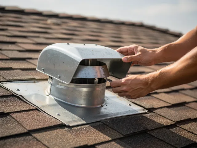 Portsmouth Dryer Vent Cleaning certified technician safely cleaning a roof-mounted dryer vent in Portsmouth
