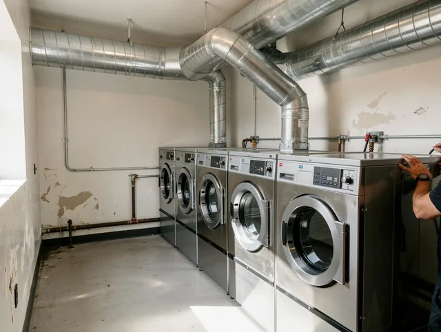 Portsmouth Dryer Vent Cleaning team performing large-scale commercial dryer vent cleaning in Portsmouth