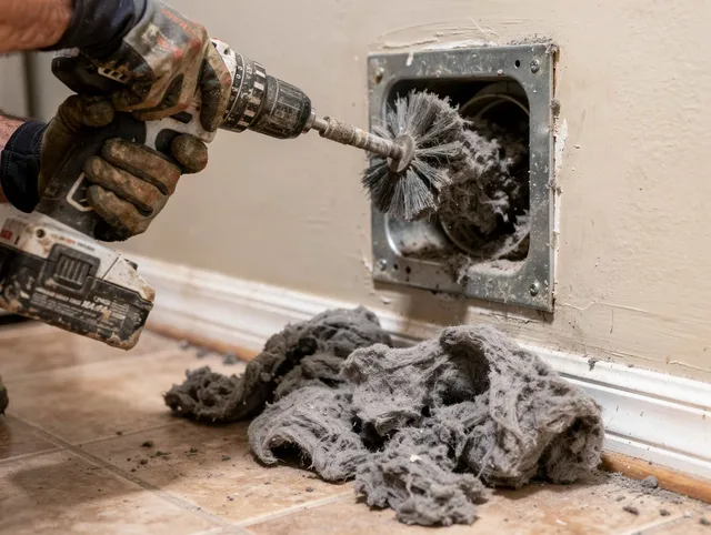 Certified Portsmouth Dryer Vent Cleaning technician performing dryer vent cleaning in Portsmouth