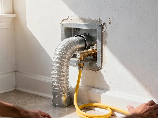 Portsmouth Dryer Vent Cleaning certified technician performing specialized gas dryer vent cleaning in Portsmouth